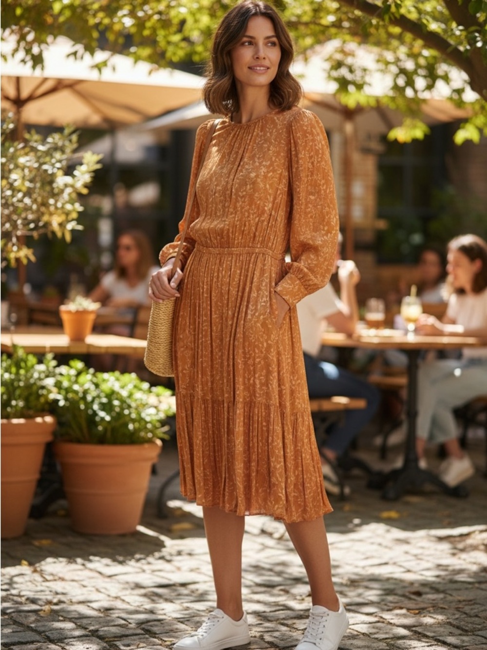 a new day Rust Floral-Print Midi Dress